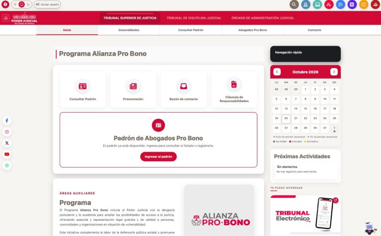  PJEdomex abre registro para participar en Alianza Pro Bono